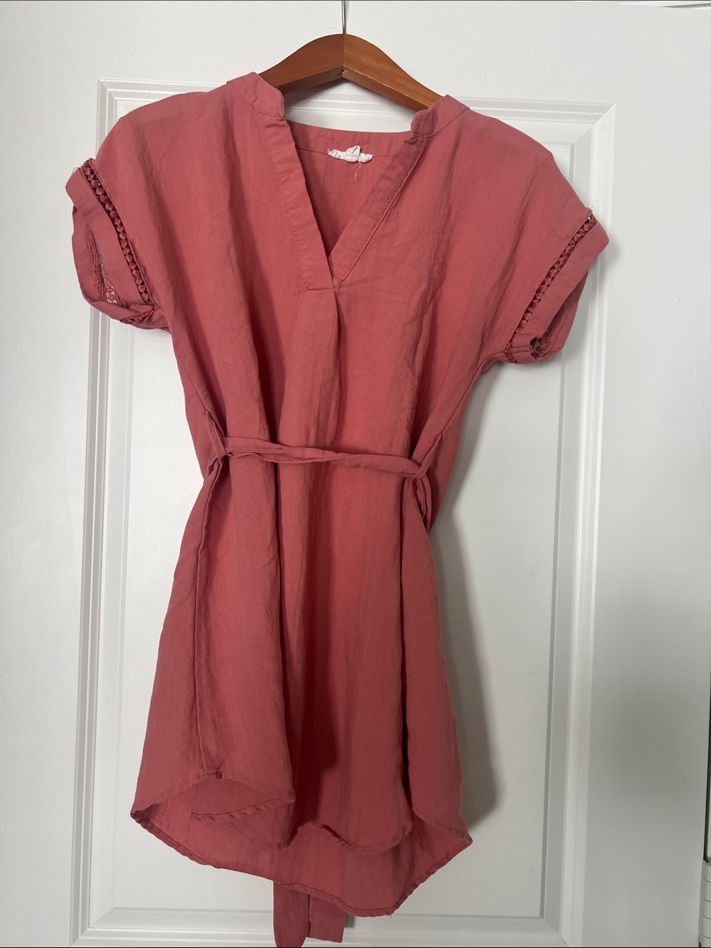 mine Dusty Rose V-Neck Mini Dress with Waist Tie